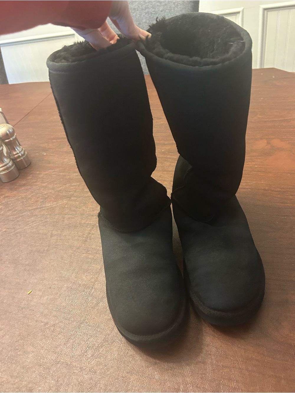 UGG Tall Black Suede Winter Boots with Shearling